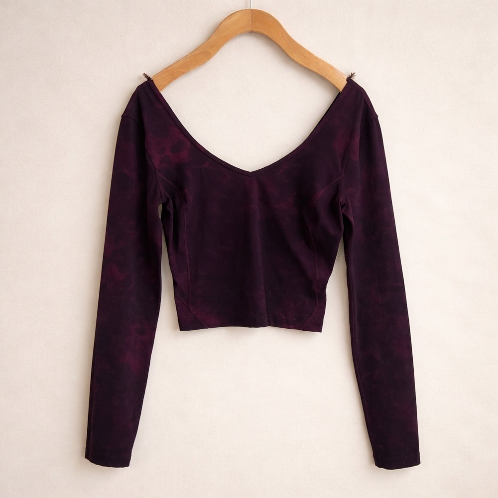 LULULEMON Long Sleeve Crop Top Purple Tie Dye Yoga Athletic Fitted Stretch